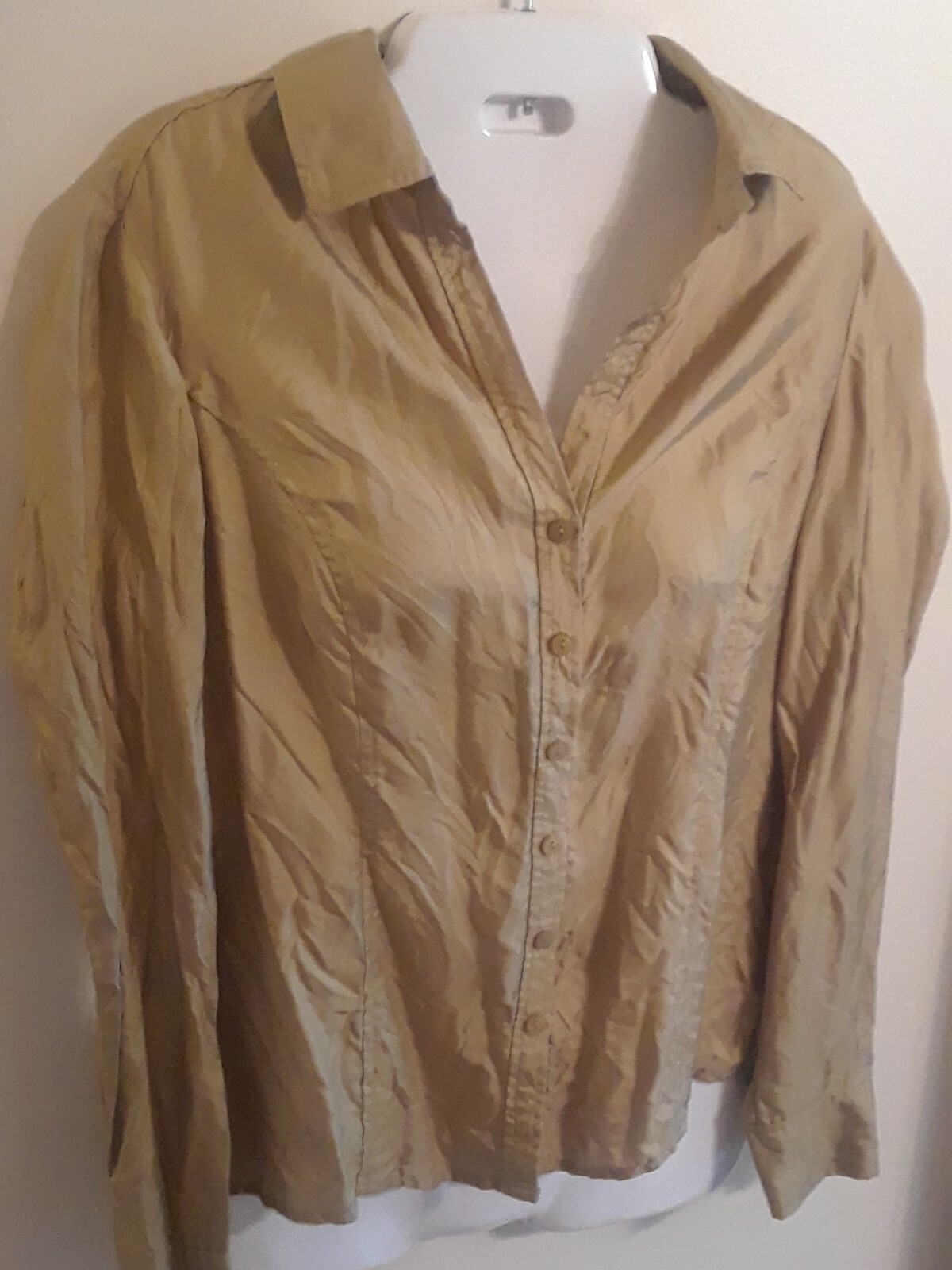 Jones New York Ladies Sz 4 Silk Blouse Gold Olive Green V Neck Career Top  EUC | eBay