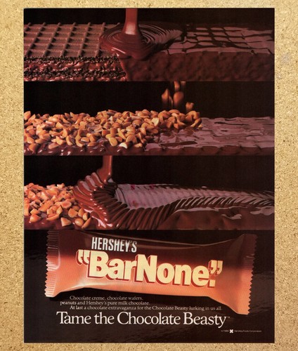 Hershey's Bar None Chocolate Tame Beast - Vintage Print Ad Ephemera Art 1989
