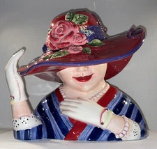 Certified Int'l Susan Winget Ceramic “Red Hat Society” Lady Bust Head Cookie Jar