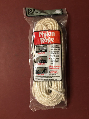 New - Lehigh 50 Ft. x 3/16'' Braided Nylon Rope - 75# - Resistant to Oil and Gas