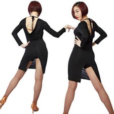 Latin Backless Practice Dance Dress Salsa Ballroom Cha Cha Rumba Dancewear Dress