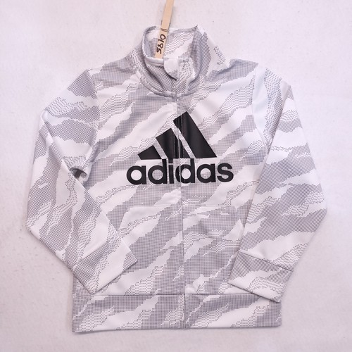 Adidas Zip Up Casual Long Sleeve Sweatshirt Youth Boys Size 4 White Gray Black - Picture 2 of 8
