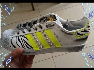 adidas superstar con tessuto zebrato e giallo fluo borchie argento piu'  sporcat | eBay