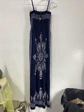 Womans Blue And White Boho Maxie Dress | Just Love | Size Small NWT