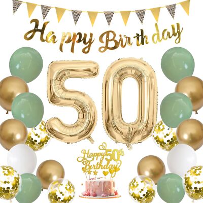 Geburtstagsdeko frau 50 jahre Salbeigrüne Deko 50. Geburtstag Männer Grün Wei