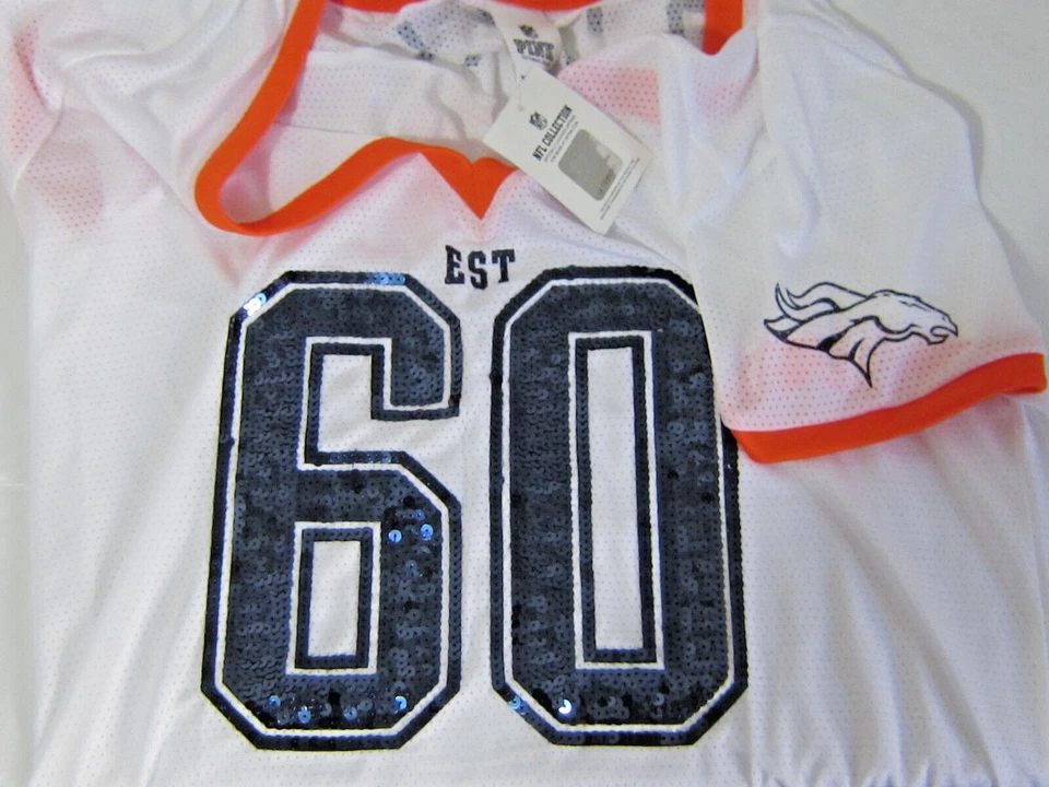 Bling @ VICTORIA SECRET ROSA NFL Lentejuelas DENVER BRONCOS Malla CAMISETA JERSEY CAMISETA M Foto 2 de 3