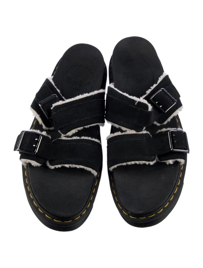 DR MARTENS unisex Myles Faux fur Black Suede Buckle Slide Sandals Shoe Men Sz 9M - Image 2 of 4