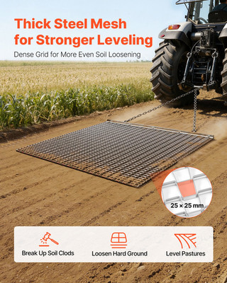 Drag Harrow, 4 x 4 ft, for Gravel Driveway Ruts Farm Field Leveling