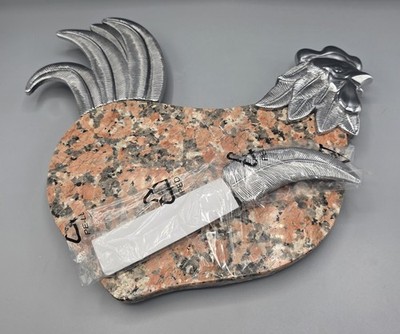 Lenox Vintage Granite Metal Chicken Cheese Board/Knife Rooster Cutting Board