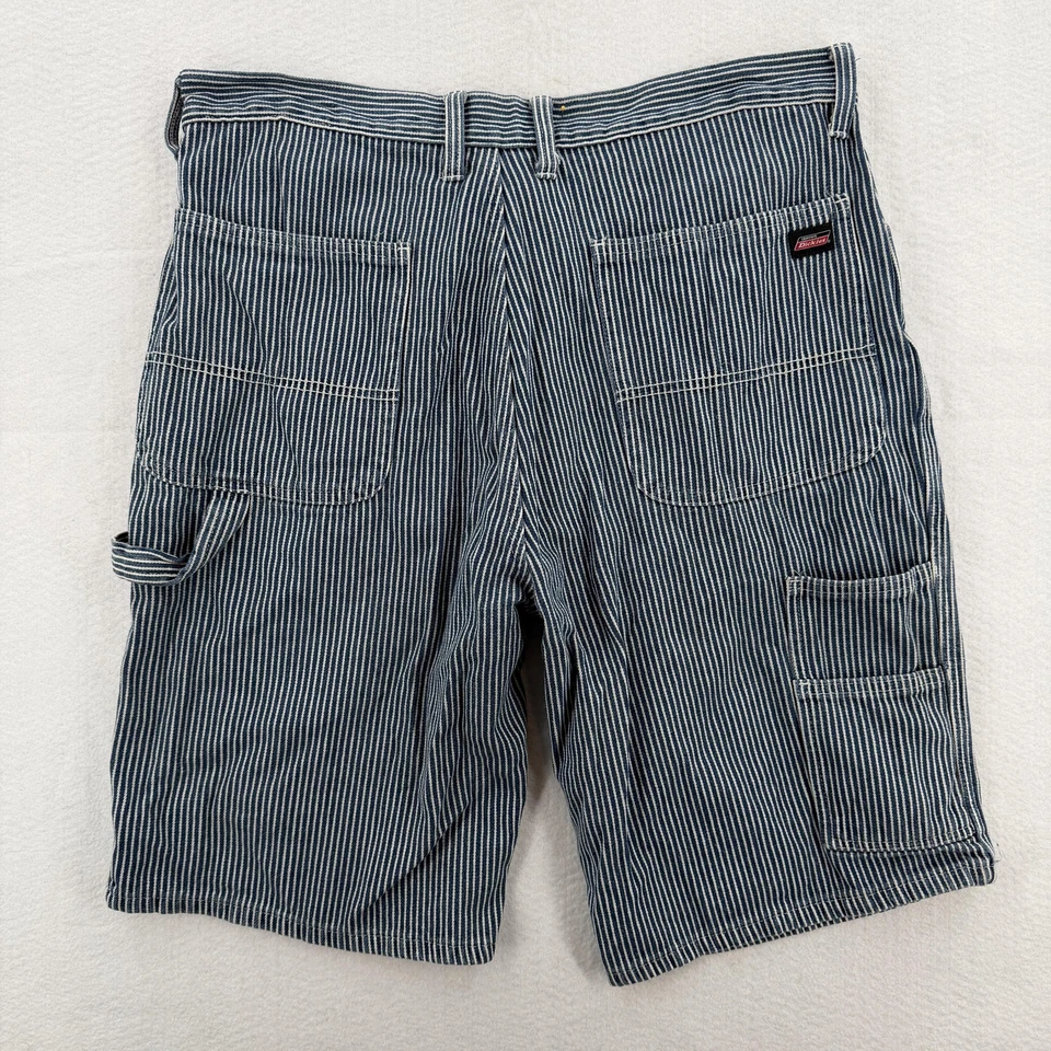 Dickies Shorts Mens 36 Blue White Hickory Stripe Carpenter Workwear Hammer Loop - Image 2 of 4