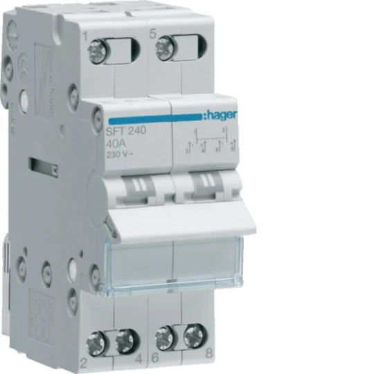 Hager SFT140 Changeover Switch 1P 40A 230V Top Common I-0-II DIN Rail
