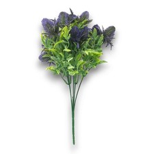 Artificial Purple Thistle Flower and Green Foliage Bush 36cm