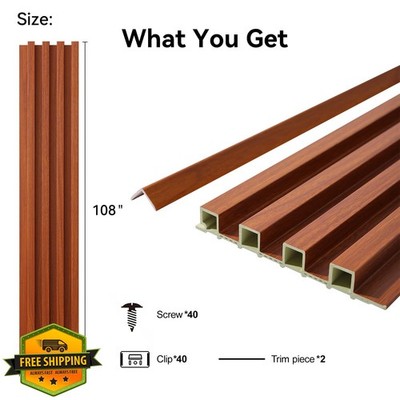 VESLARA 8-Pack Teak 3D Slat Wall Panels, 108'' x 6.1'' Acoustic Decor