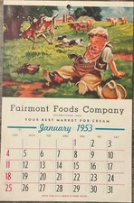 Vtg 1953 Fairmont Foods Company calendar