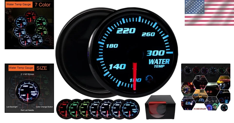 Durable Black Dial Water Temp Gauge with Color-Changing LED for Performance Cars - Image 2 of 4