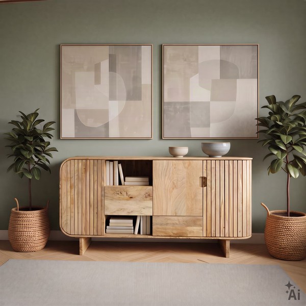 Sideboard 150 Cm Kommode Aus Mangoholz Mit 3 TüRen Und Lamellenfront Natur-image