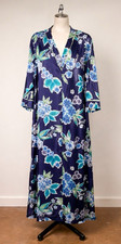 Oscar De La Renta 636942 Floral Nightgown Blue Satin Zipper Pockets NWT