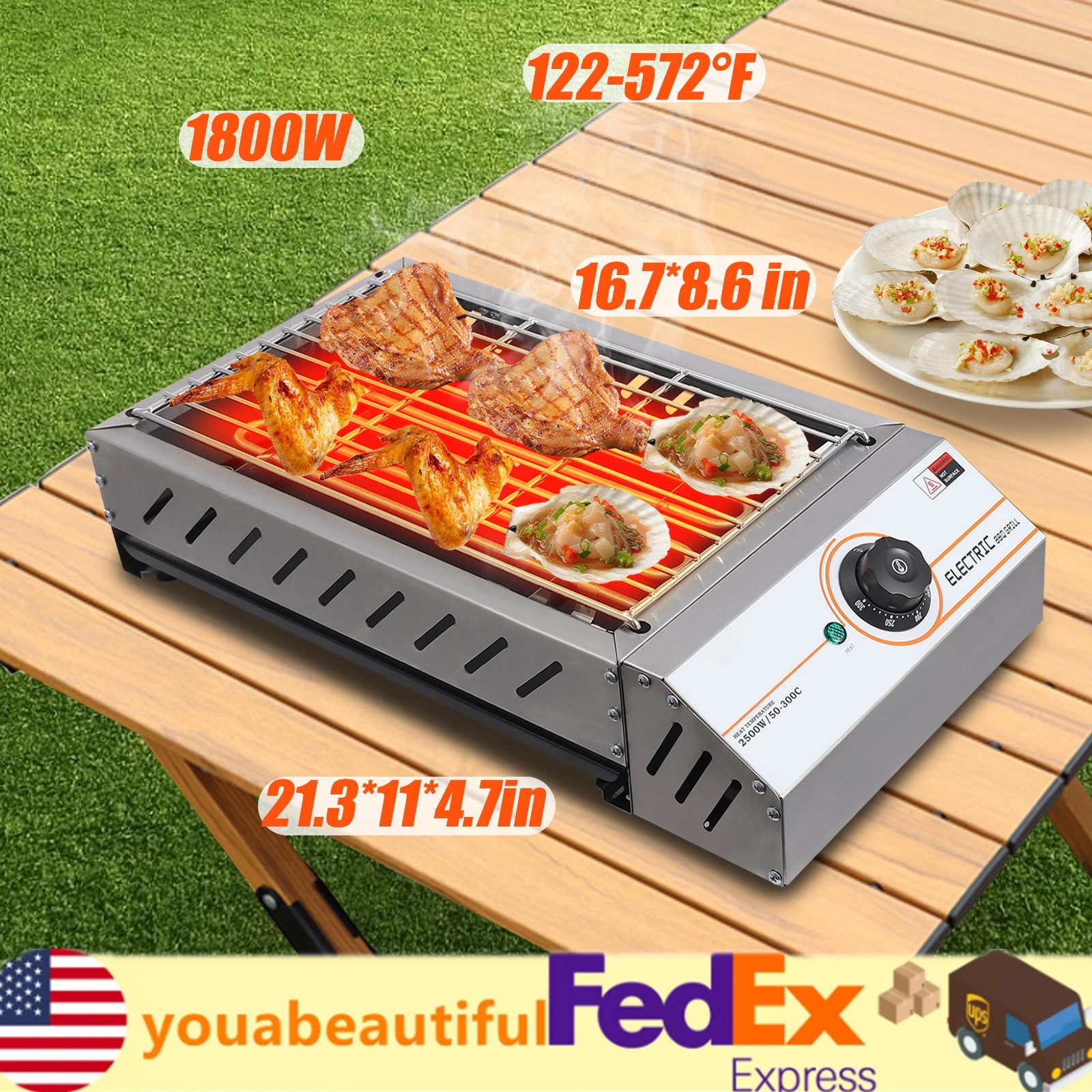 1800W Electric BBQ Grill Smokeless Stainless Steel Barbecue Hot Plate Griddle