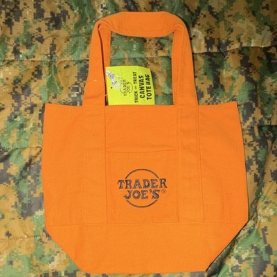 Trader Joe's Foldable Canvas Tote Bag Orange Reusable Cotton Polyester Shopping