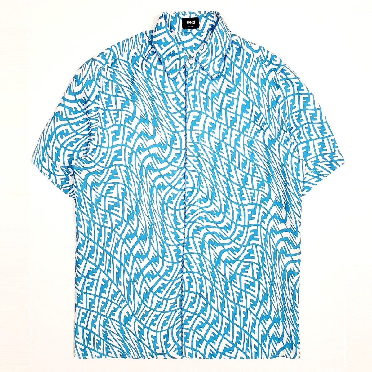 FENDI AG9D FF Vertigo Silk Twill S/S Shirt Monogram Logo Interlock