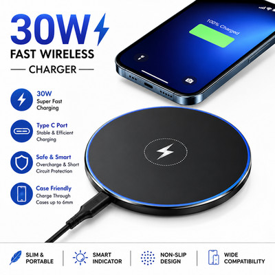 Wireless Phone Charger 30W Pad Dock Fast Charge For iPhone Samsung Universal