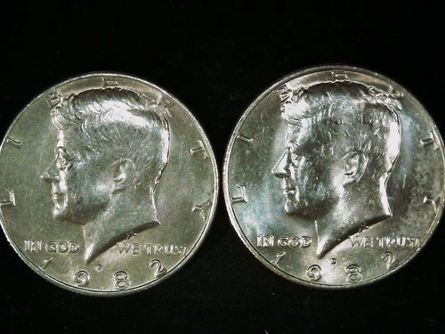 1982-P and D Kennedy Half Dollars (2 coins) AU+. Free Shipping!