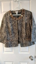 Chico  s Beaded Black  Gold Jacket   Size 2   Cotton/Silk Blend