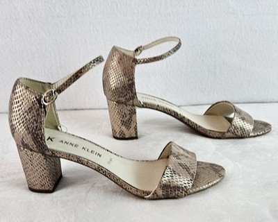 Anne Klein Camila iflex Snake Print Block Heel Sandals - Taupe