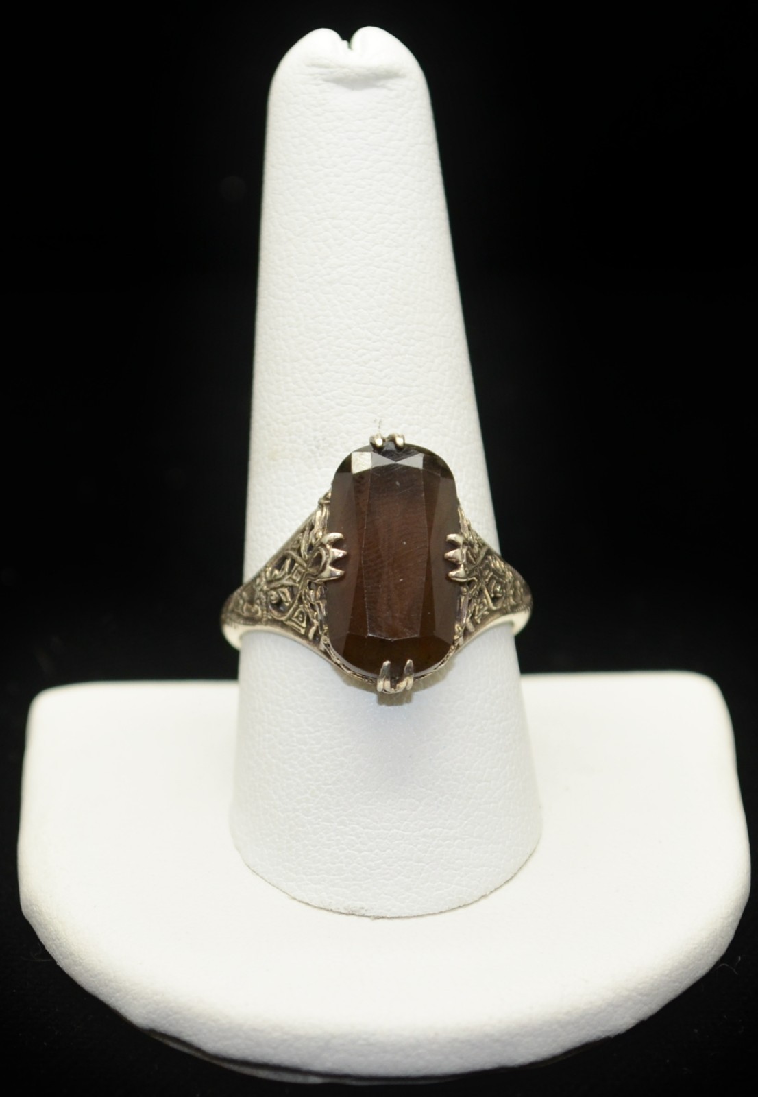 Sterling Silver Pretty Brown Rectangular Stone Ri… - image 1