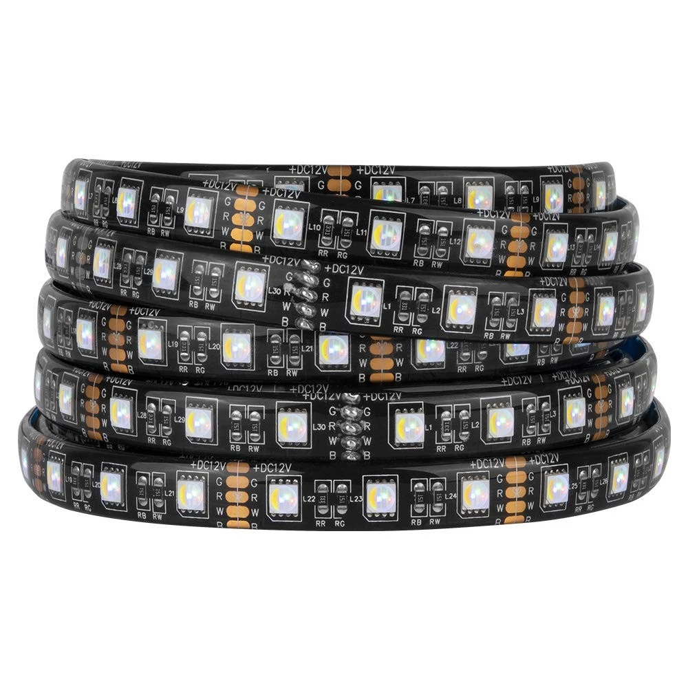 5m 5050 RGBW LED Strip Light, Cool White, DC12V, 60LED/m, IP65 Black PCB
