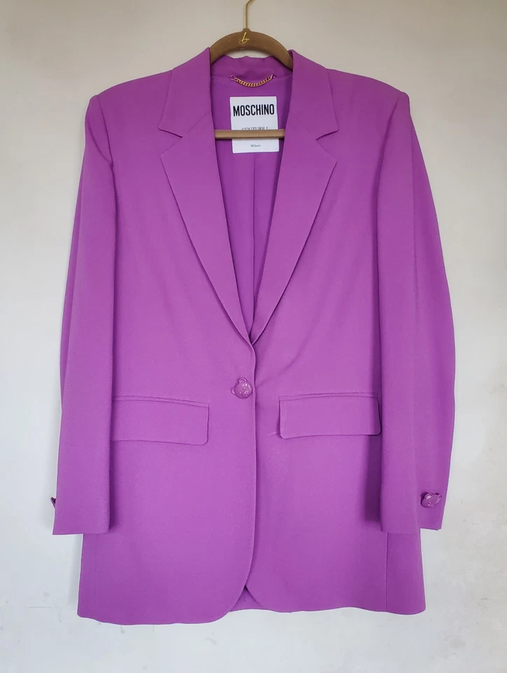 Moschino Couture Purple Crepe Blazer Teddy Button Jacket IT40 UK 8 RRP £1100 - Image 3 of 4