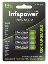 AAA Rechargeable Batteries 650mAh NiMH 4 Pack High Capacity – Infapower 1.50 per battery