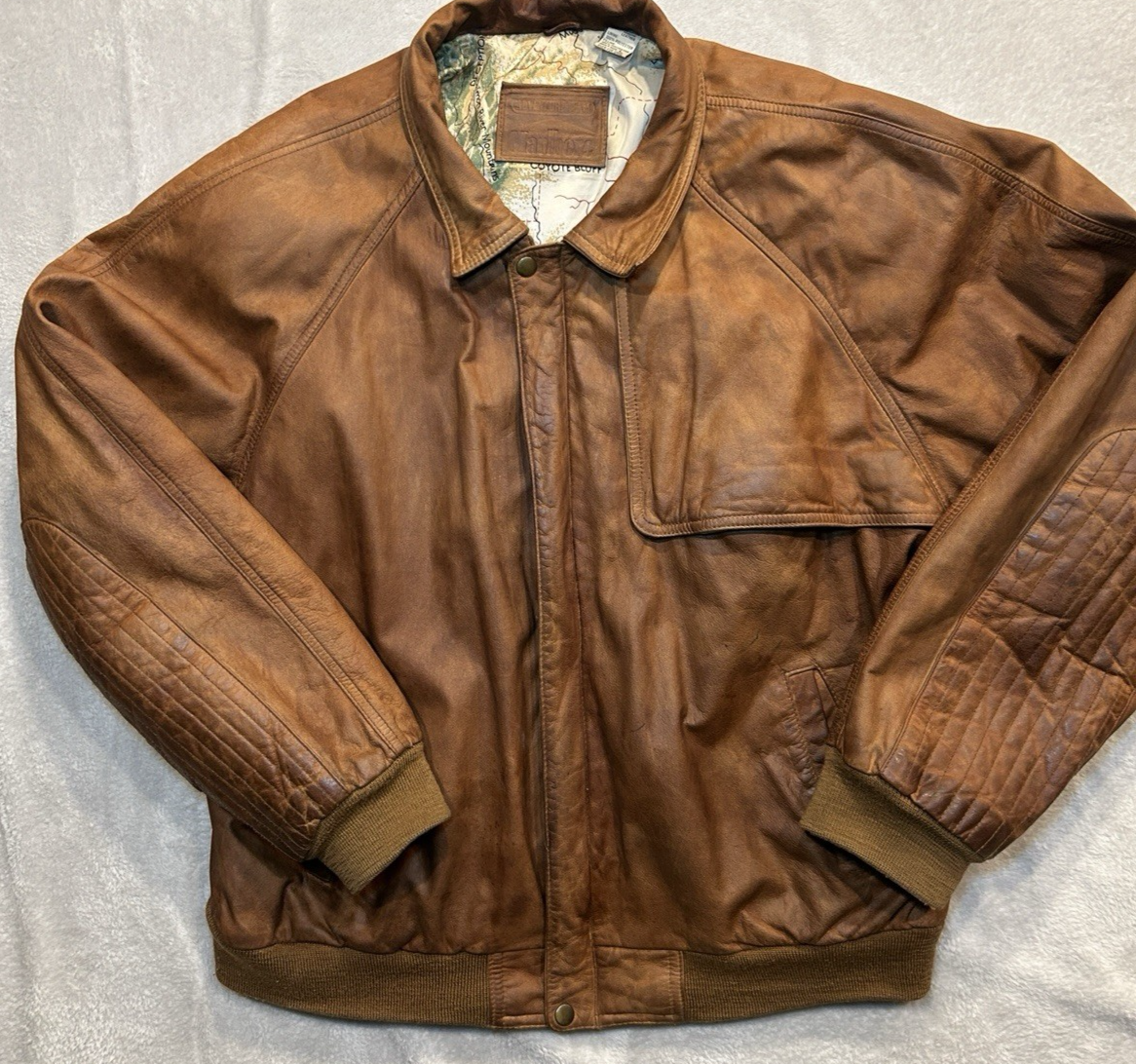 marlboro 90s Adventure Team レザージャケット 本革 Vintage 90s Marlboro Adventure Team Leather Bomber Jacket Map