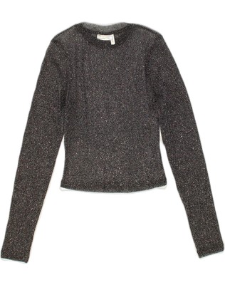 Asos Damen bauchfreies Oberteil Langarm UK 8 Small schwarz gefleckt Polyamid YJ11