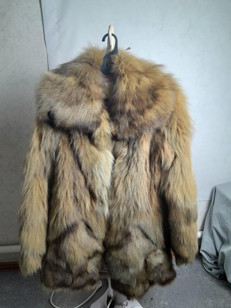 Vintage Real Red Fox Fur Coat Women's Thick Fluffy Winter Jacket Size L