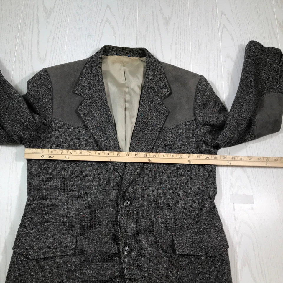 Vintage Pendleton Wool Blazer 42R Western Yoke Tweed Suede Trim Gray Sports Coat - Image 3 of 4
