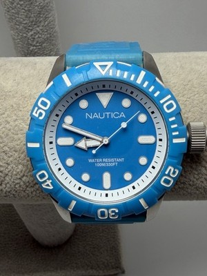 Nautica N09602G New Battery Mens South Beach Diver Watch 44MM 8.5'' Blue Silicone