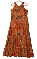 Raga LA Size Medium Boho Beach Party Dress Aztec Print Flounce Hem Open Back NWT