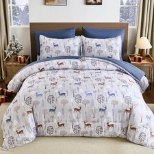 Comforter Set 7 Piece Size, Christmas Bedding Set Festive Reindeer King Blue
