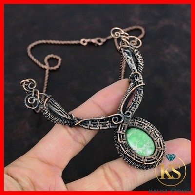 Copper Variscite Stone Wire Wrapped Mother Chain Wedding Trendy Necklace Jewelry