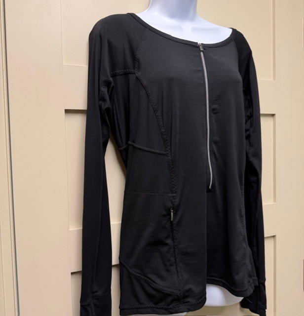 ATHLETA Black Pacifica Illume 3/4 Zip Lightweight Long Sleeve UPF Shirt Size XL