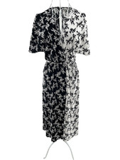 Long Dress Black White UK 10 Finely Pleated Ladies Belted Short Sleeves Summer