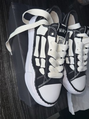Amiri MMY Men's Black/White Canvas Lace-Up Low-Top Sneakers Rubber Sole Round 