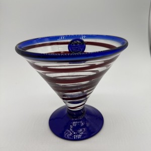 KOSTA BODA Royal Caribbean Margarita Martini Cocktail Art Glass Blue Red Swirl