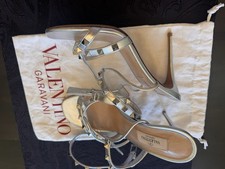 Valentino Silver Rockstud Strappy Metallic Heels Sandals EU 37.5