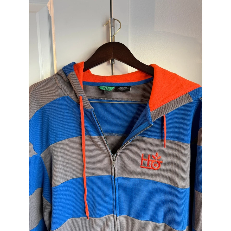 Moletom com capuz Habitat masculino listrado zíper completo laranja azul cinza tamanho G - Imagem 2 de 4