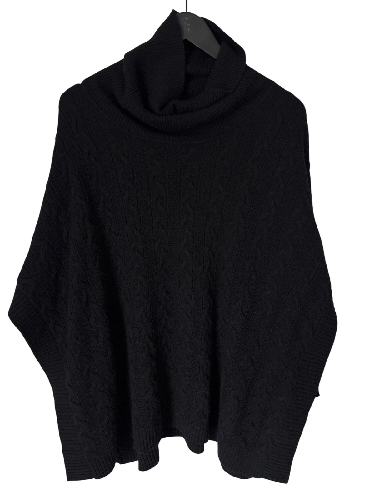 Kokun Poncho Sweater Size XS/Small Cable Knit Turtleneck Wool Cashmere Knitwear