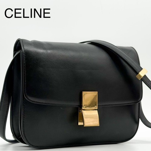 Celine Classic Box Medium Shoulder Bag, Black Leather
