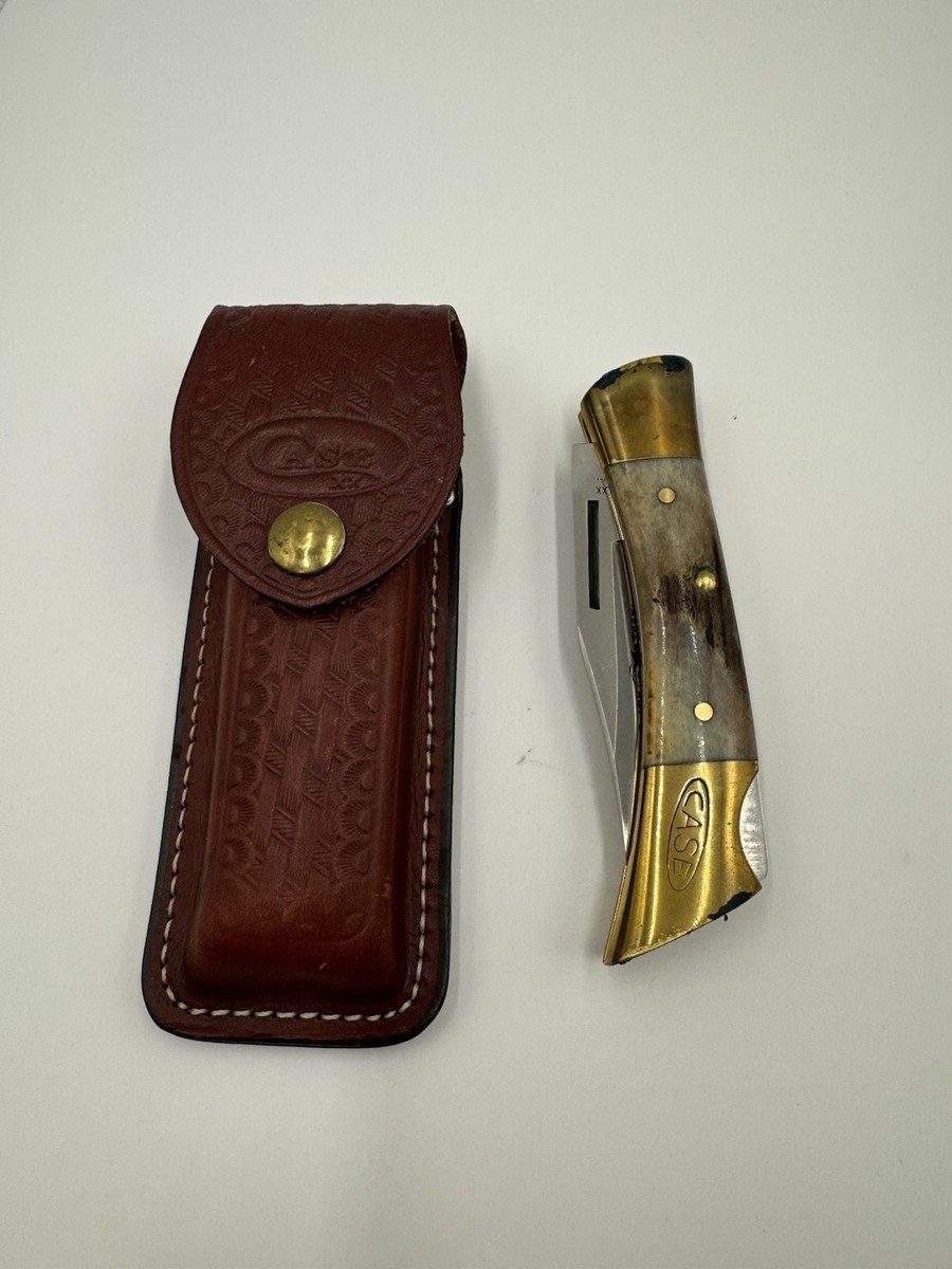 Case xx Shark Tooth 5197l SSP 9 Dot Folding Pocket Knife & Leather