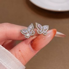925 Sterling Silver Zircon Butterfly Earrings for Women Engagement Jewelry Gift